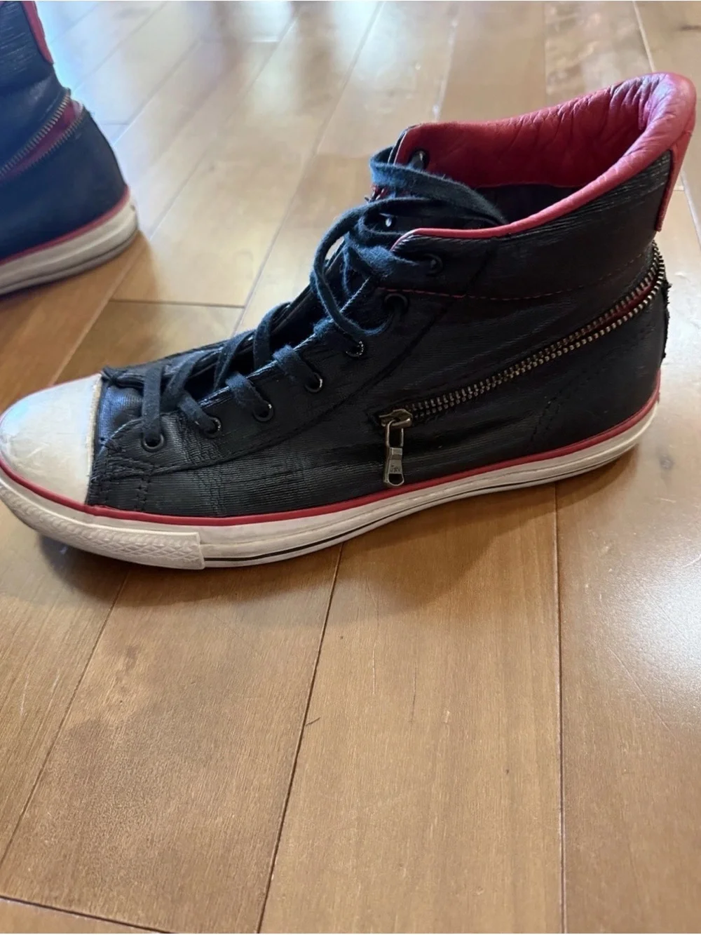Rare John Varvatos Converse Black Leather High Top Shoes 9.5 Y2K Alt Grunge - Picture 2 of 12